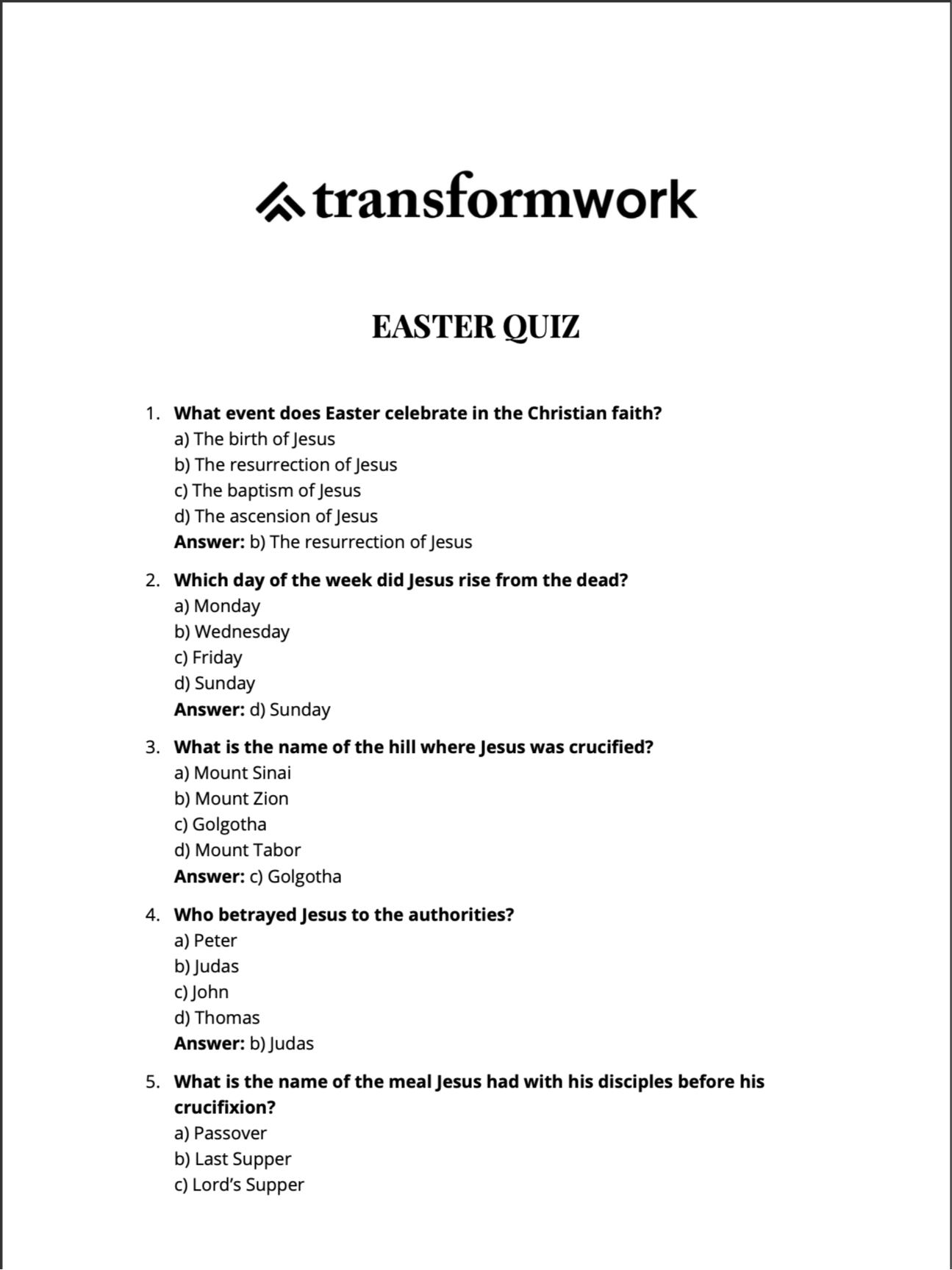 Transform Work Easter quiz